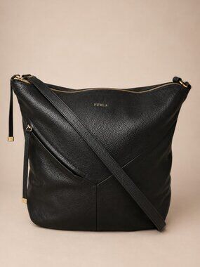 Furla Convertible Pebbled Leather Backpack Crossbody Bag Black F6870